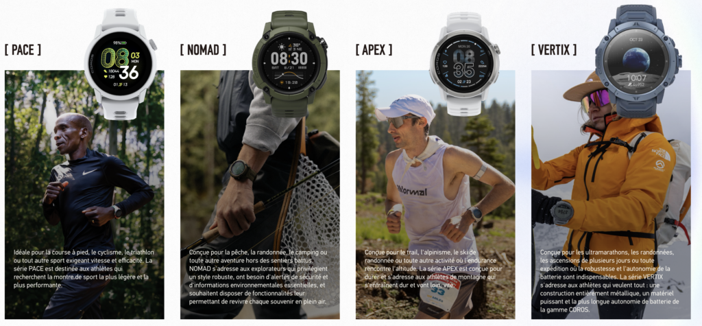Gamas de relojes GPS Coros: PACE, APEX, NOMAD, VERTIX